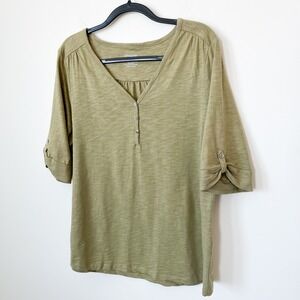 Chico's The Ultimate Tee Henley Shirt Cotton Modal Womens XL Green